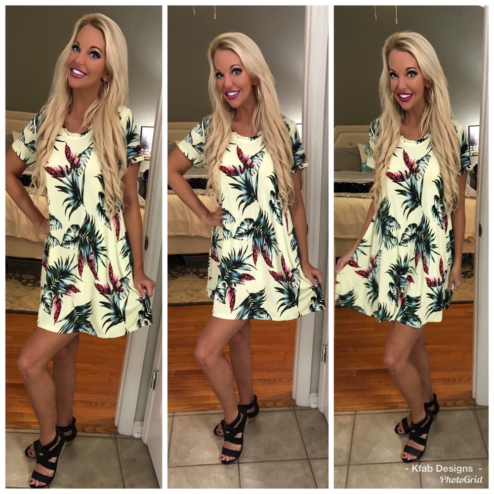 🛍LAST 1! Lime Palm Leaves Swing Pocket Dress! - Picture 4 of 5